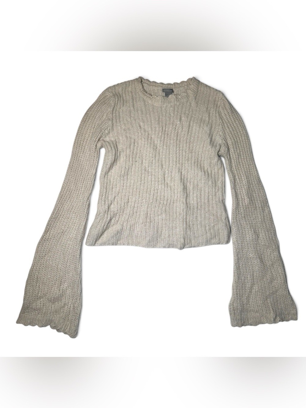 Charlotte Russe Beige Ribbed Knit Flare Bell Sleeve Sweater- Small